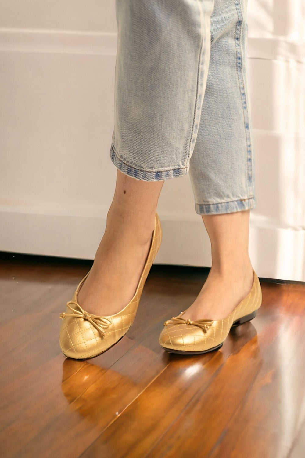 Damen Ballerina Schuhe Gold