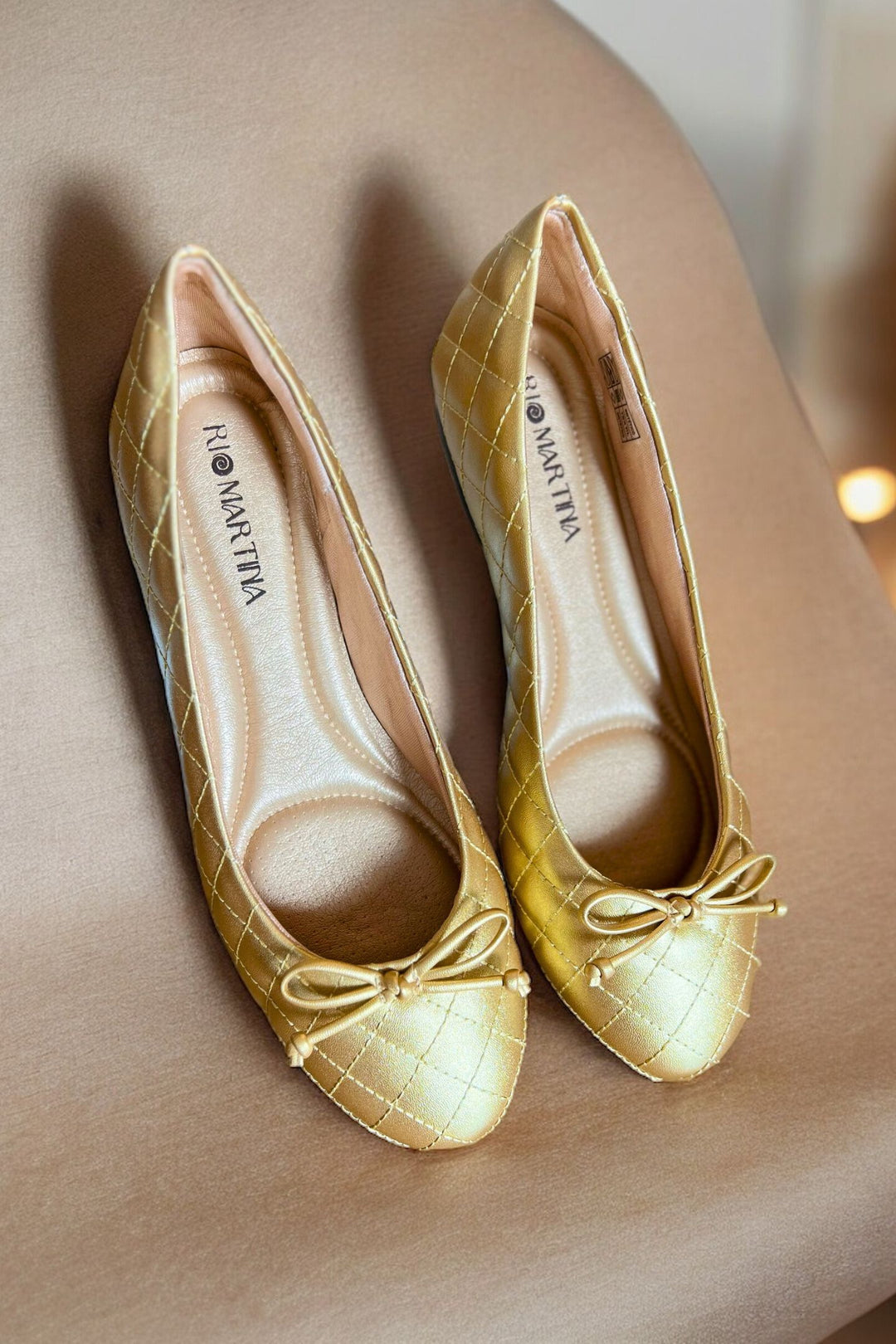 Damen Ballerina Schuhe Gold