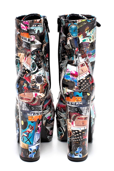 CLUB & CRAZY Stiefel mit buntem Print und Schnürsenkeln zur Weitenregulierung
