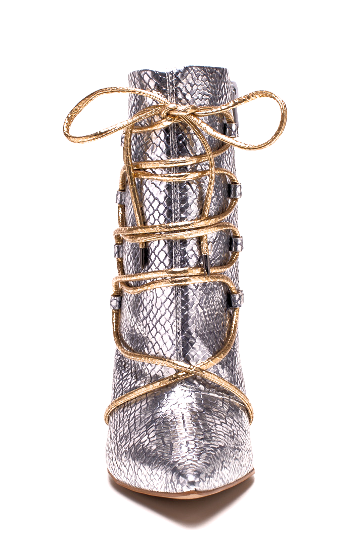 DONNA ELEKTRA Stiefel in Silber und Gold mit Krokodilmuster Stiletto Absatz